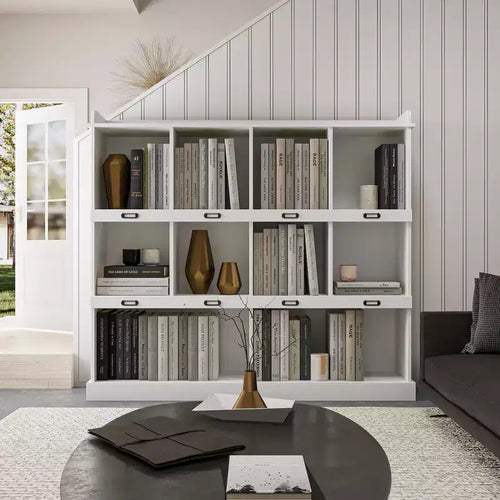10 Cube Tall Bookcase, Freestanding Cubicle Storage Shelf Vintage Industrial Bookcase for Living Room Bedroom Office