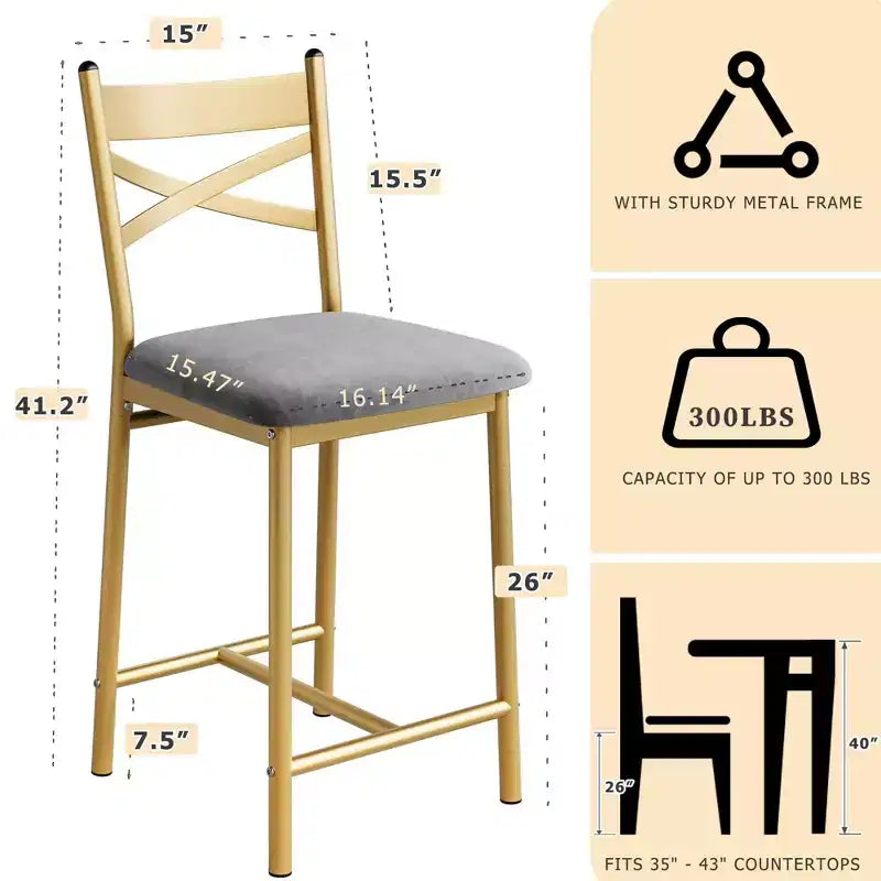 COZONY Tabourets de Bar 22,4 po (Lot de 4) - Dossier en X, Siège Rembourré Épais, Hauteur Comptoir pour Salle à Manger, Cuisine