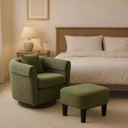 Fauteuil pivotant moderne Okak avec pouf, Fauteuil club en chenille avec coussin de dossier amovible et 2 housses d'accoudoirs, Fauteuil de lecture