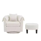 Fauteuil pivotant moderne Okak avec pouf, Fauteuil club en chenille avec coussin de dossier amovible et 2 housses d'accoudoirs, Fauteuil de lecture