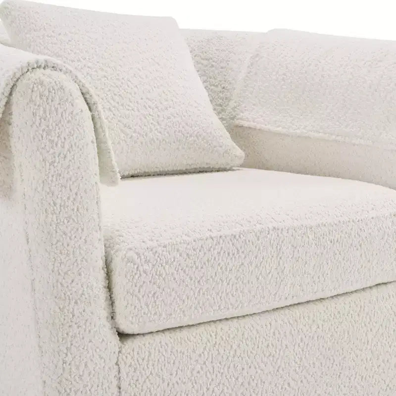Fauteuil pivotant moderne Okak avec pouf, Fauteuil club en chenille avec coussin de dossier amovible et 2 housses d'accoudoirs, Fauteuil de lecture