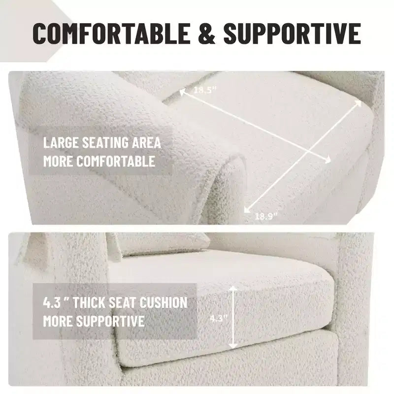 Fauteuil pivotant moderne Okak avec pouf, Fauteuil club en chenille avec coussin de dossier amovible et 2 housses d'accoudoirs, Fauteuil de lecture