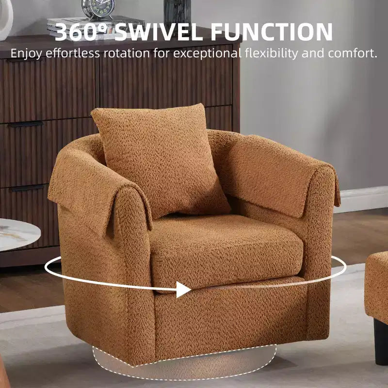 Fauteuil pivotant moderne Okak avec pouf, Fauteuil club en chenille avec coussin de dossier amovible et 2 housses d'accoudoirs, Fauteuil de lecture
