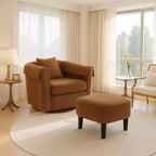 Fauteuil pivotant moderne Okak avec pouf, Fauteuil club en chenille avec coussin de dossier amovible et 2 housses d'accoudoirs, Fauteuil de lecture
