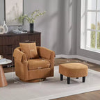 Fauteuil pivotant moderne Okak avec pouf, Fauteuil club en chenille avec coussin de dossier amovible et 2 housses d'accoudoirs, Fauteuil de lecture