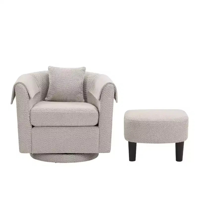 Fauteuil pivotant moderne Okak avec pouf, Fauteuil club en chenille avec coussin de dossier amovible et 2 housses d'accoudoirs, Fauteuil de lecture