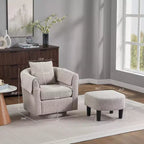 Fauteuil pivotant moderne Okak avec pouf, Fauteuil club en chenille avec coussin de dossier amovible et 2 housses d'accoudoirs, Fauteuil de lecture