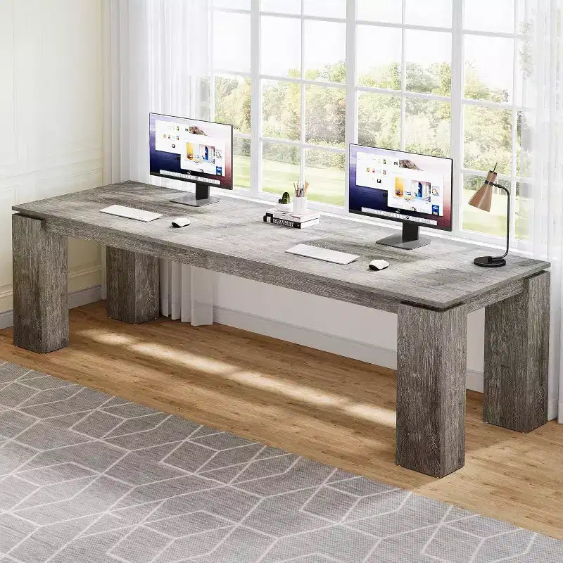 Bureau double Lantine de 86 pouces, poste de travail informatique moderne pour deux personnes et table extra-longue pour le bureau à domicile