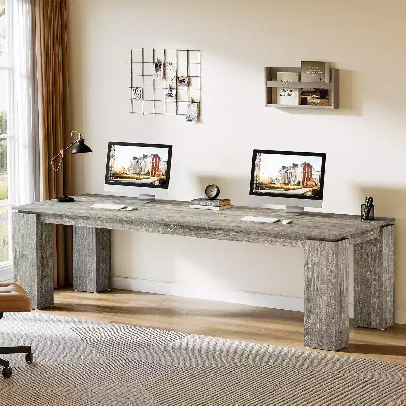 Bureau double Lantine de 86 pouces, poste de travail informatique moderne pour deux personnes et table extra-longue pour le bureau à domicile