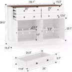 Bahut moderne avec rangement, buffet de ferme avec 4 portes et 4 tiroirs, grand bahut en bois pour salle à manger, cuisine, blanc