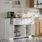 Bahut moderne avec rangement, buffet de ferme avec 4 portes et 4 tiroirs, grand bahut en bois pour salle à manger, cuisine, blanc