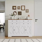 Bahut moderne avec rangement, buffet de ferme avec 4 portes et 4 tiroirs, grand bahut en bois pour salle à manger, cuisine, blanc