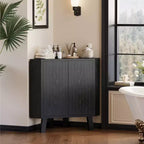 Meuble d'angle cannelé, Armoire de salle de bain autoportante avec étagère réglable, Meuble de rangement étroit pour cuisine, salon et salle de bain