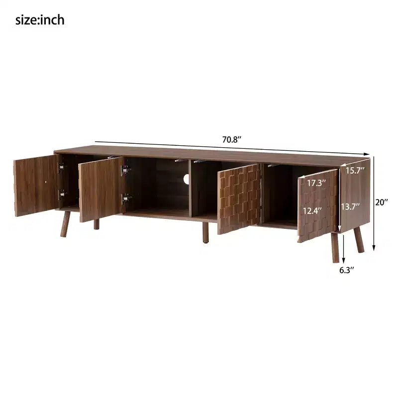 JVNOXK Meuble TV moderne de 178 cm pour téléviseurs jusqu'à 80 pouces, pour salon, meuble de divertissement avec pieds en bois massif et charnières à fermeture douce
