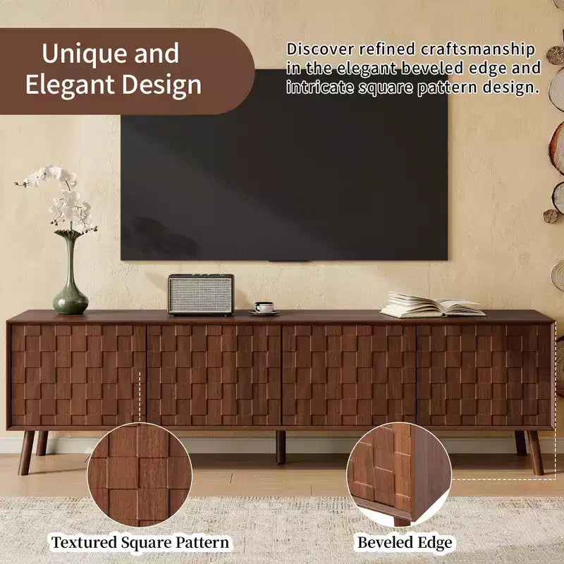 JVNOXK Meuble TV moderne de 178 cm pour téléviseurs jusqu'à 80 pouces, pour salon, meuble de divertissement avec pieds en bois massif et charnières à fermeture douce
