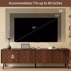 JVNOXK Meuble TV moderne de 178 cm pour téléviseurs jusqu'à 80 pouces, pour salon, meuble de divertissement avec pieds en bois massif et charnières à fermeture douce