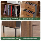 JVNOXK Meuble de rangement pour disques de style médiéval moderne avec tiroirs Combinaison de rangement fonctionnel, peut contenir plus de 500 albums Meuble audio robuste en bois et métal