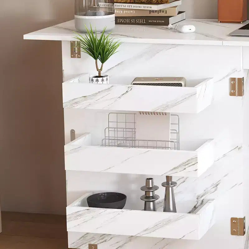 JVNOXK Bureau pliant de 57,5 pouces avec roulettes verrouillables, établi de rangement multi-niveaux avec étagères, bacs de rangement et armoires, blanc