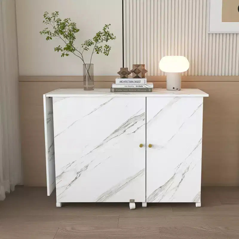 JVNOXK Bureau pliant de 57,5 pouces avec roulettes verrouillables, établi de rangement multi-niveaux avec étagères, bacs de rangement et armoires, blanc