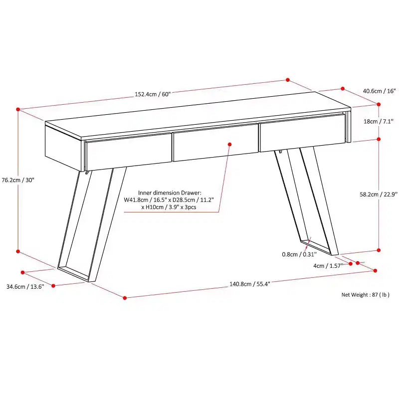 Mitchell, table console/dressoir moderne de style industriel, 152 cm de large