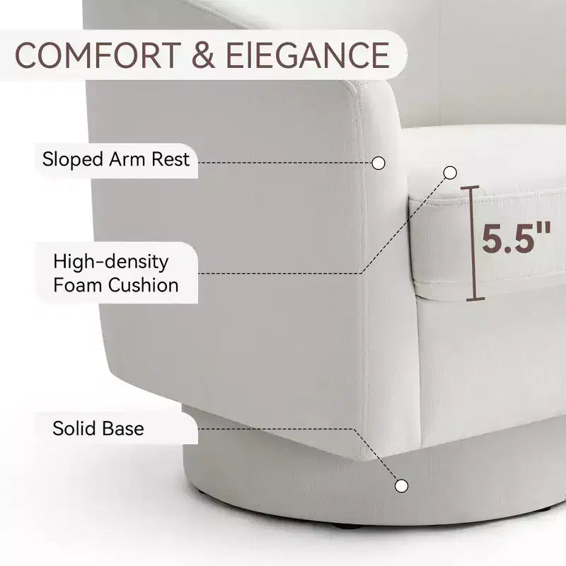 Fauteuil pivotant Dyonery, Fauteuil d'appoint moderne rembourré, Fauteuil de lecture confortable à 360° pour salon et chambre à coucher, Entièrement assemblé
