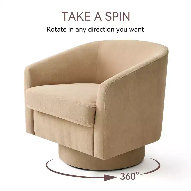 Fauteuil pivotant Dyonery, Fauteuil d'appoint moderne rembourré, Fauteuil de lecture confortable à 360° pour salon et chambre à coucher, Entièrement assemblé
