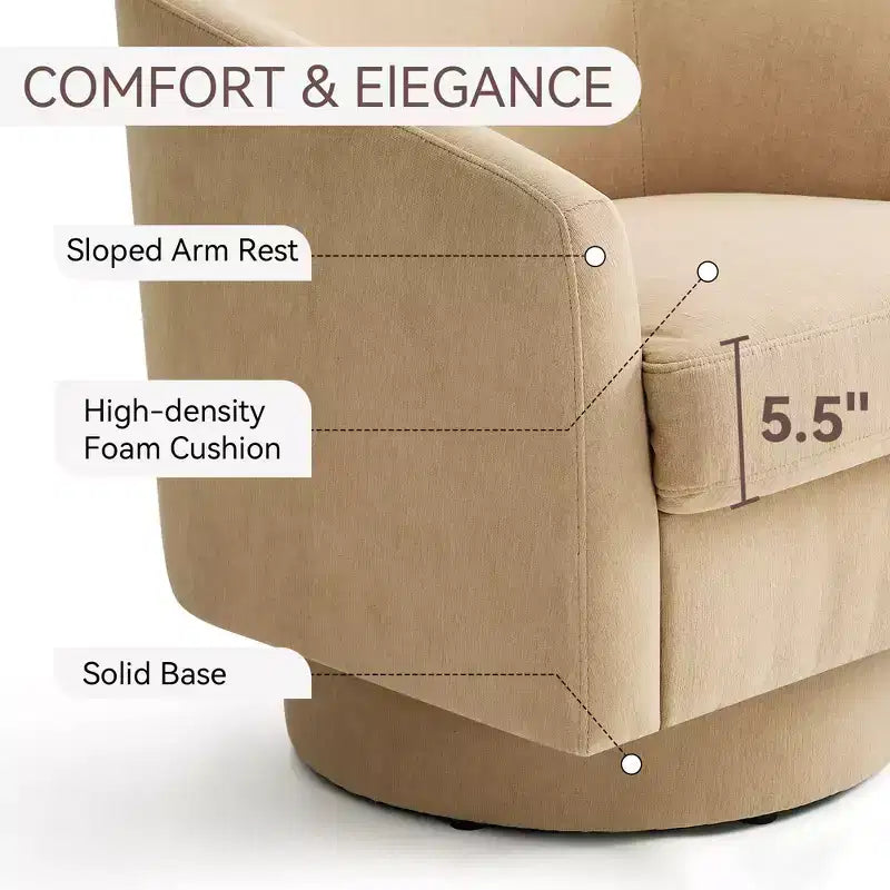 Fauteuil pivotant Dyonery, Fauteuil d'appoint moderne rembourré, Fauteuil de lecture confortable à 360° pour salon et chambre à coucher, Entièrement assemblé