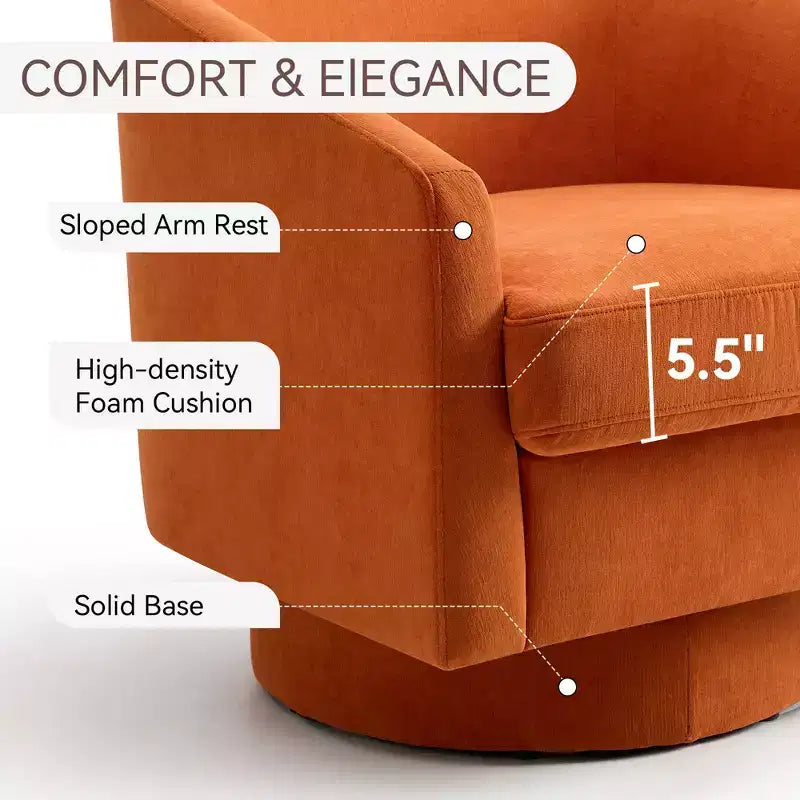 Fauteuil pivotant Dyonery, Fauteuil d'appoint moderne rembourré, Fauteuil de lecture confortable à 360° pour salon et chambre à coucher, Entièrement assemblé