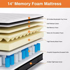 Matelas hybride Queen 14 po en boîte avec mousse mémoire en gel, sensation moyenne, soulagement de la pression, doux pour la peau, isolation des mouvements, certifié CertiPUR-US