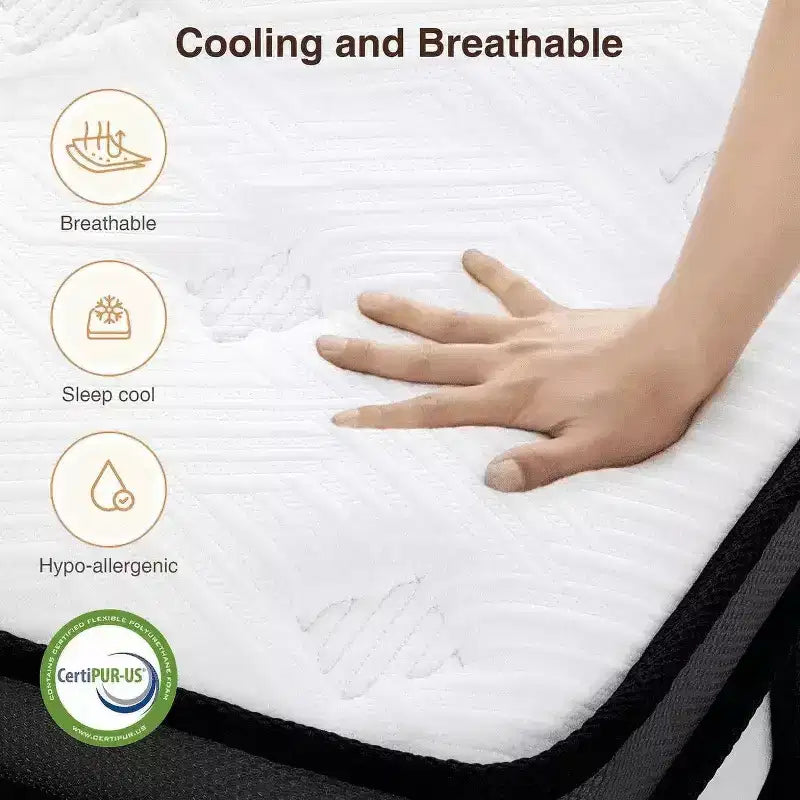 Matelas hybride en boîte 14 po King avec mousse à mémoire de forme au gel, fermeté moyenne, soulagement de la pression, doux pour la peau, isolation des mouvements, certifié CertiPUR-US