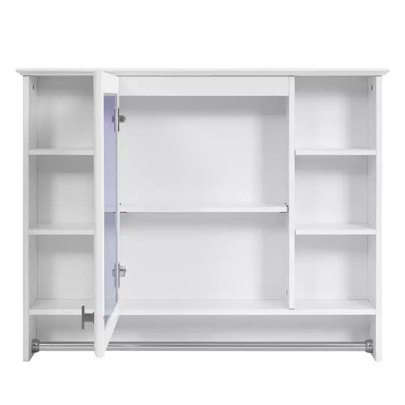 Meuble haut de salle de bain de 91 cm, armoire à pharmacie murale avec porte-serviettes et étagères ouvertes, meuble de rangement mural flottant au-dessus des toilettes pour la salle de bain