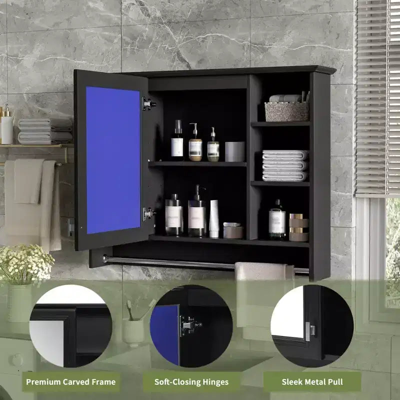 Meuble haut de salle de bain de 91 cm, armoire à pharmacie murale avec porte-serviettes et étagères ouvertes, meuble de rangement mural flottant au-dessus des toilettes pour la salle de bain