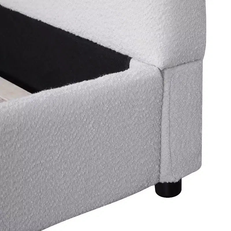 Lit Plateforme Rembourré Queen/King Size avec Tête de Lit Rembourrée Courbe et Arrondie, Blanc - ModernLuxe