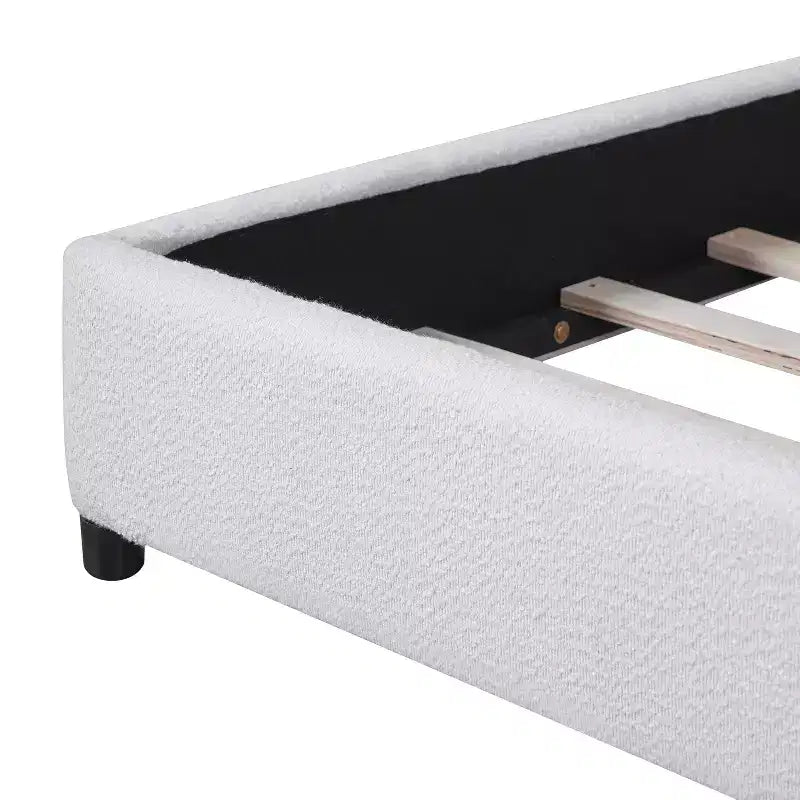 Lit Plateforme Rembourré Queen/King Size avec Tête de Lit Rembourrée Courbe et Arrondie, Blanc - ModernLuxe