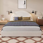 Lit Plateforme Rembourré Queen/King Size avec Tête de Lit Rembourrée Courbe et Arrondie, Blanc - ModernLuxe