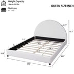 Lit Plateforme Rembourré Queen/King Size avec Tête de Lit Rembourrée Courbe et Arrondie, Blanc - ModernLuxe
