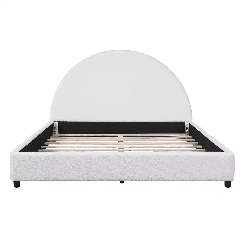 Lit Plateforme Rembourré Queen/King Size avec Tête de Lit Rembourrée Courbe et Arrondie, Blanc - ModernLuxe