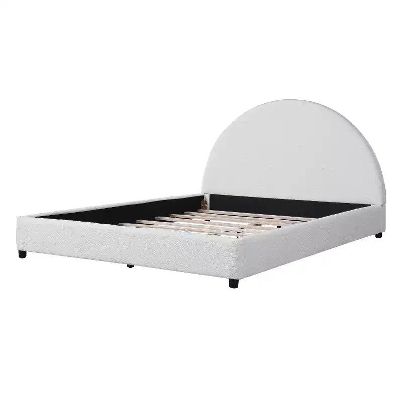 Lit Plateforme Rembourré Queen/King Size avec Tête de Lit Rembourrée Courbe et Arrondie, Blanc - ModernLuxe