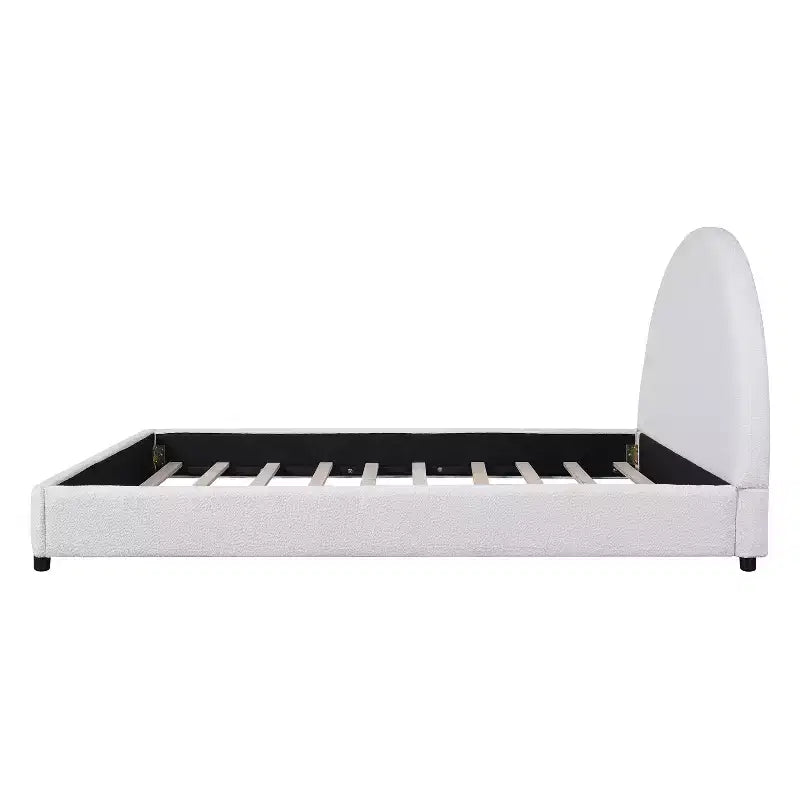 Lit Plateforme Rembourré Queen/King Size avec Tête de Lit Rembourrée Courbe et Arrondie, Blanc - ModernLuxe