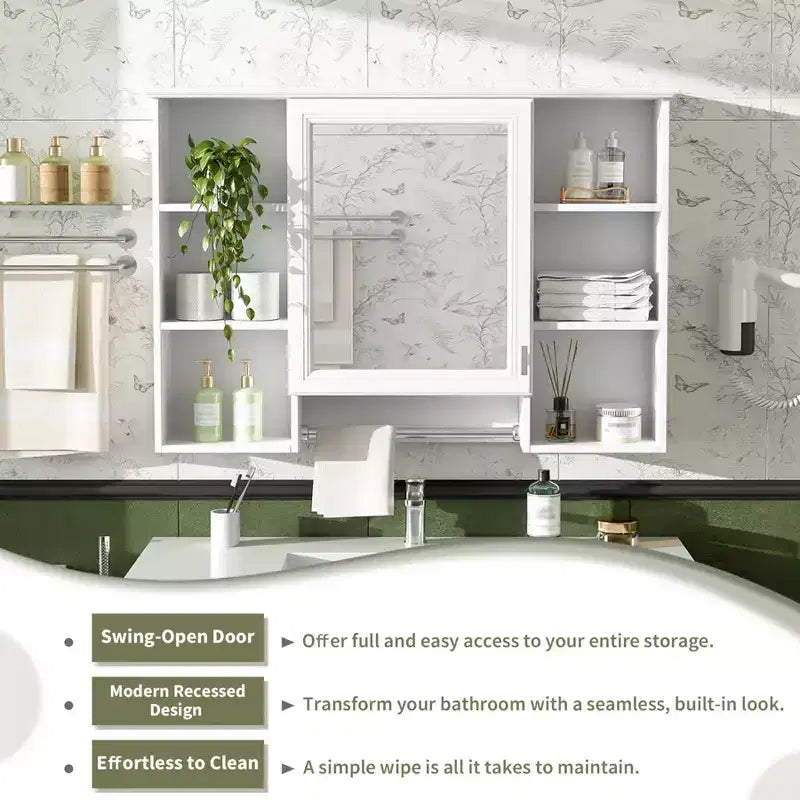 Meuble haut de salle de bain de 104 cm, armoire à pharmacie murale avec porte-serviettes et étagères ouvertes, meuble de rangement suspendu au-dessus des toilettes pour salle de bain