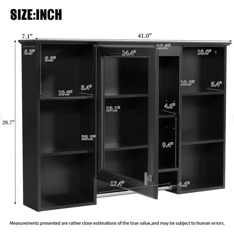 Meuble haut de salle de bain de 104 cm, armoire à pharmacie murale avec porte-serviettes et étagères ouvertes, meuble de rangement suspendu au-dessus des toilettes pour salle de bain