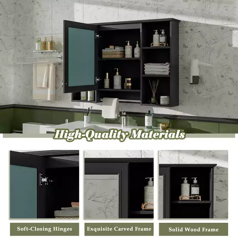 Meuble haut de salle de bain de 104 cm, armoire à pharmacie murale avec porte-serviettes et étagères ouvertes, meuble de rangement suspendu au-dessus des toilettes pour salle de bain