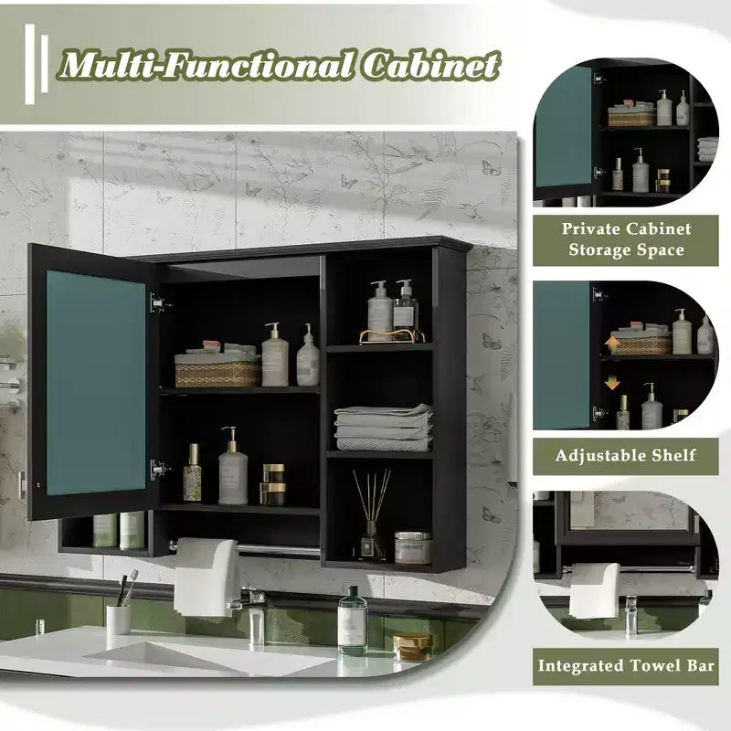 Meuble haut de salle de bain de 104 cm, armoire à pharmacie murale avec porte-serviettes et étagères ouvertes, meuble de rangement suspendu au-dessus des toilettes pour salle de bain