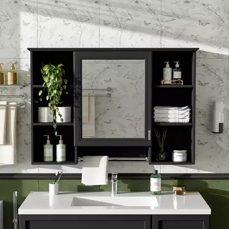 41 Inch Bathroom Wall Cabinet, Wall Mounted Medicine Cabinet with Towel Rack & Open Shelves, Over Toilet Floating Storage Cabinet for Bathroom