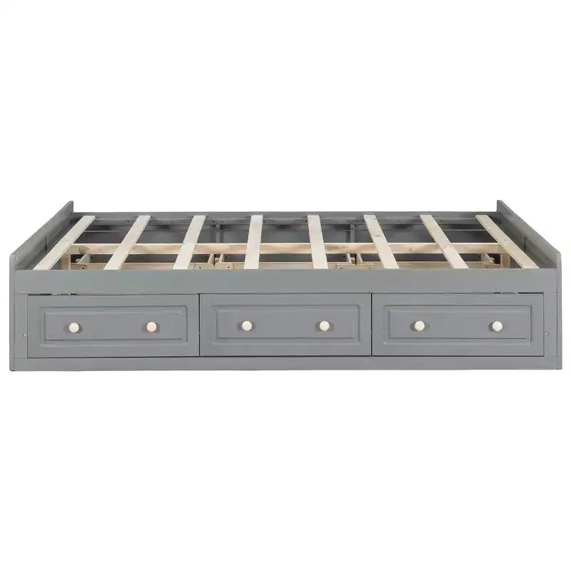 Lits Queen avec 6 tiroirs de rangement, Cadre de lit plateforme Queen en bois rustique sans tête de lit, Gris