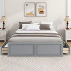 Lits Queen avec 6 tiroirs de rangement, Cadre de lit plateforme Queen en bois rustique sans tête de lit, Gris