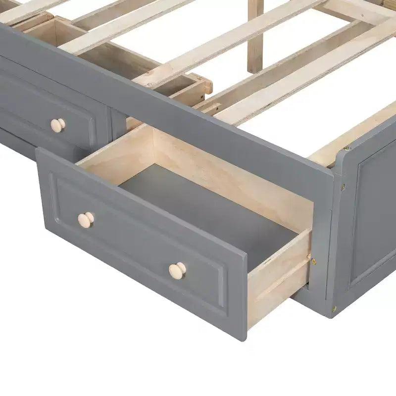 Lits Queen avec 6 tiroirs de rangement, Cadre de lit plateforme Queen en bois rustique sans tête de lit, Gris