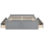 Lits Queen avec 6 tiroirs de rangement, Cadre de lit plateforme Queen en bois rustique sans tête de lit, Gris