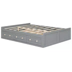 Lits Queen avec 6 tiroirs de rangement, Cadre de lit plateforme Queen en bois rustique sans tête de lit, Gris