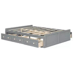 Lits Queen avec 6 tiroirs de rangement, Cadre de lit plateforme Queen en bois rustique sans tête de lit, Gris